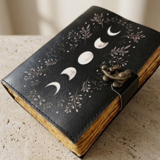 Notes Skórzany Retro z Fazami Księżyca - skóra kozia, 200 stron, papier 150 GSM - H080