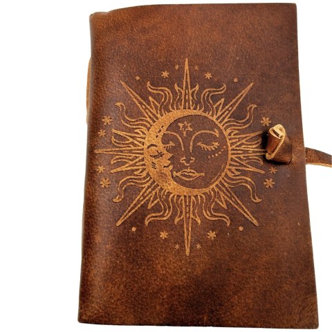 Notes Skórzany Vintage 200 stron - Słońce i Księżyc - Skóra bawola - H038