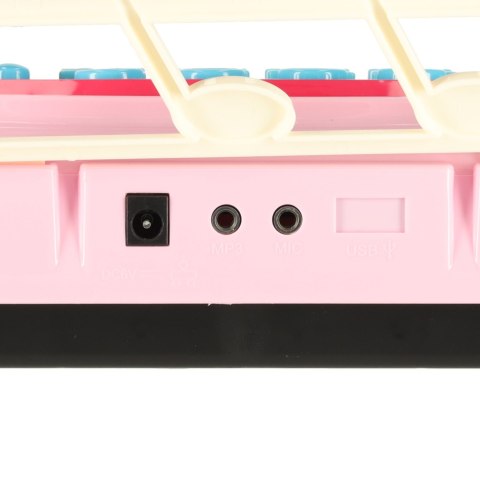Keyboard dla dzieci pianinko interaktywne organki 37 klawiszy mikrofon statyw różowe