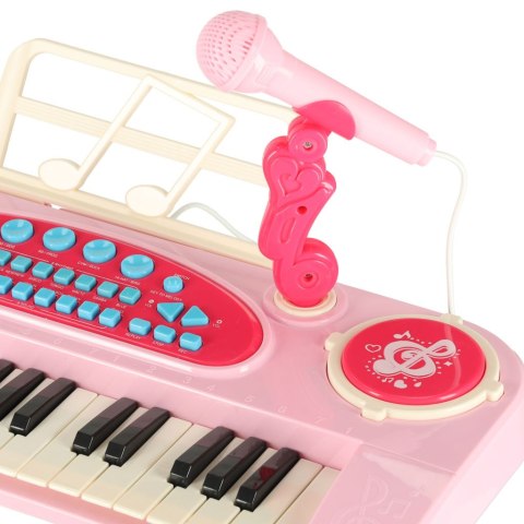 Keyboard dla dzieci pianinko interaktywne organki 37 klawiszy mikrofon statyw różowe