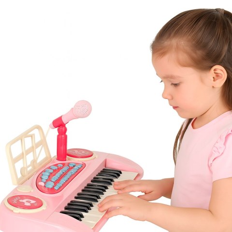 Keyboard dla dzieci pianinko interaktywne organki 37 klawiszy mikrofon statyw różowe