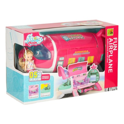 Samolot dla lalek pasażerski 2w1 rozkładany akcesoria różowy