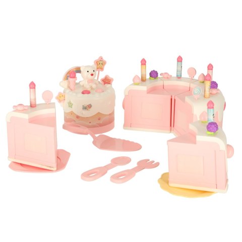 Tort urodzinowy piętrowy do krojenia na rzepy muzyka światła kuchnia 16 elementów różowy