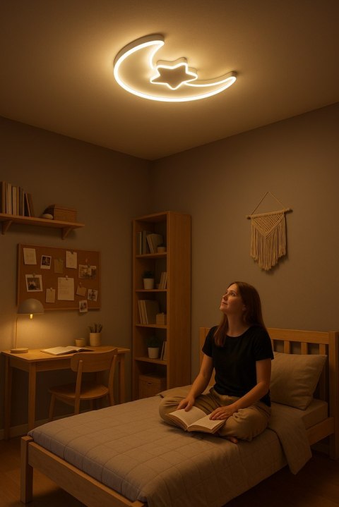 Lampa LED sufitowa plafon do pokoju dziecięcego ściemniana LUMELA + pilot księżyc biała