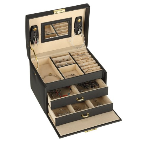 Szkatułka kuferek na biżuterię z szufladami czarna