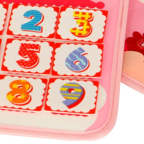 Tablica manipulacyjna sensoryczna montessori walizka plecak różowa