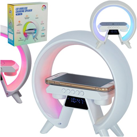 Lampka nocna LED Gamingowa RGB głośnik ładowarka indukcyjna radio budzik zegar