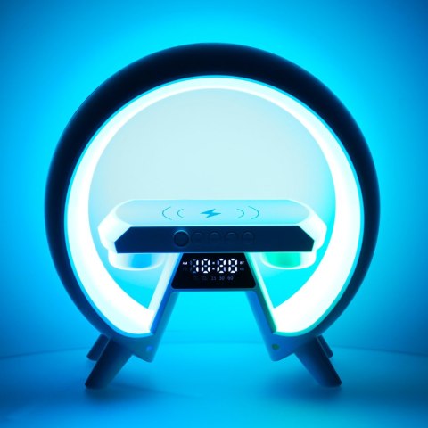 Lampka nocna LED Gamingowa RGB głośnik ładowarka indukcyjna radio budzik zegar