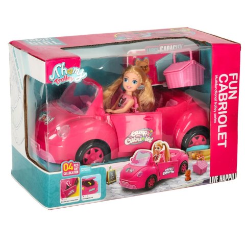 Samochód dla lalek kabriolet zestaw piknikowy lalka piesek różowy 4 el.
