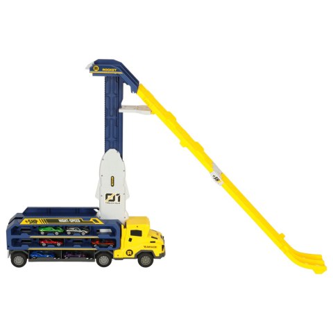 Samochód laweta transporter tor zjeżdżalnia dla samochodów żółty