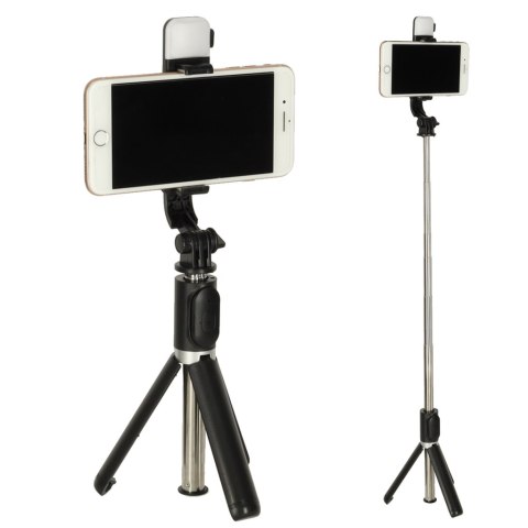 Kijek do selfie z pilotem Bluetooth statyw tripod lampka LED czarny