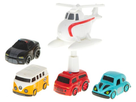 Tor przeszkód interaktywny samochodowy wyścigi parking 4 pojazdy auto autobus radiowóz wóz strażacki helikopter 24x24cm XL