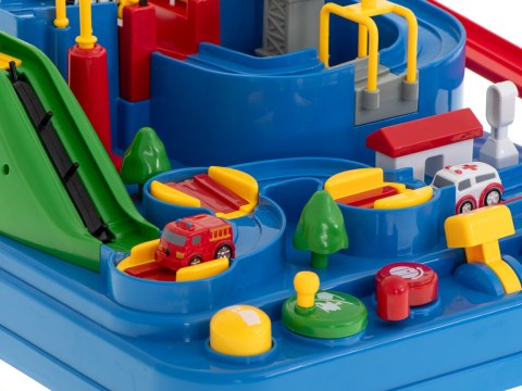 Tor przeszkód interaktywny samochodowy wyścigi parking 4 pojazdy auto radiowóz ambulans helikopter 32x32cm XXL