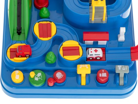 Tor przeszkód interaktywny samochodowy wyścigi parking 4 pojazdy auto radiowóz ambulans helikopter 32x32cm XXL