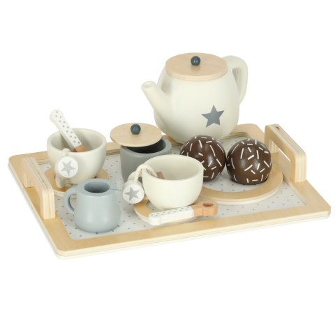 Serwis kawowy drewniany naczynia dla dzieci zestaw kuchenny do herbaty taca filiżanki