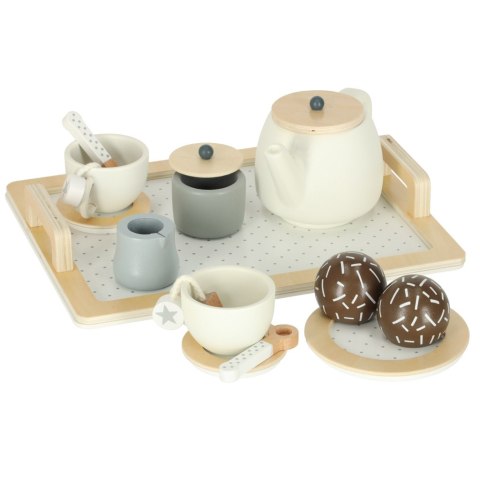 Serwis kawowy drewniany naczynia dla dzieci zestaw kuchenny do herbaty taca filiżanki
