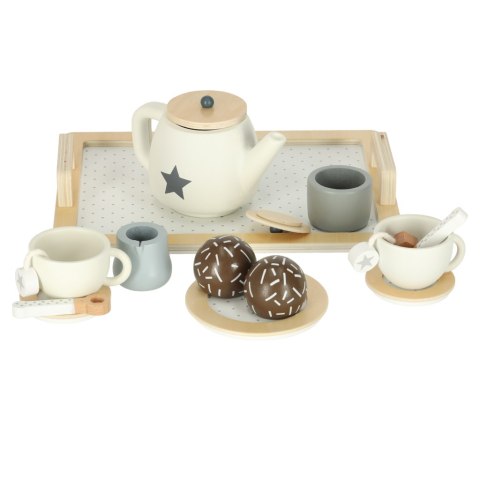 Serwis kawowy drewniany naczynia dla dzieci zestaw kuchenny do herbaty taca filiżanki
