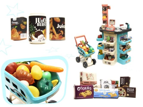 Sklep dla dzieci supermarket stragan wózek na zakupy akcesoria miętowy