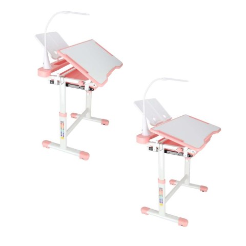 Biurko dziecięce szkolne regulowane krzesło lampka LED USB różowe