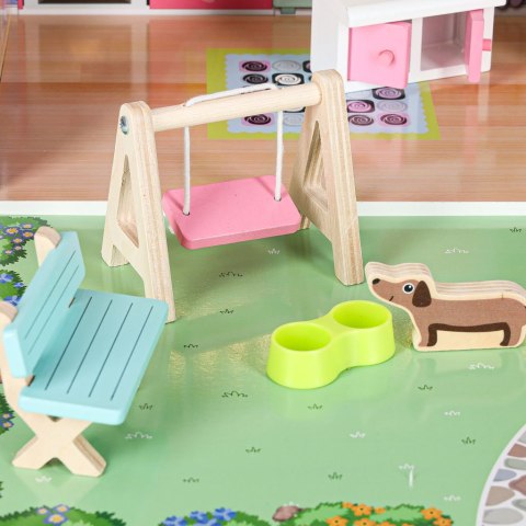 Domek dla lalek drewniany Lulilo Gardeno z ogródkiem mebelki 70cm różowy LED