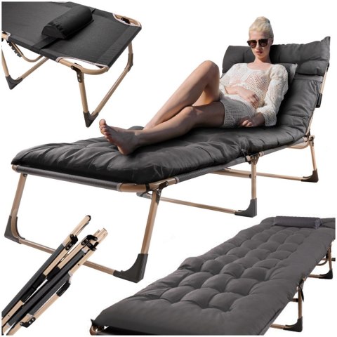 Łóżko turystyczne składane polowe biznesowe 193 cm ciemny szary